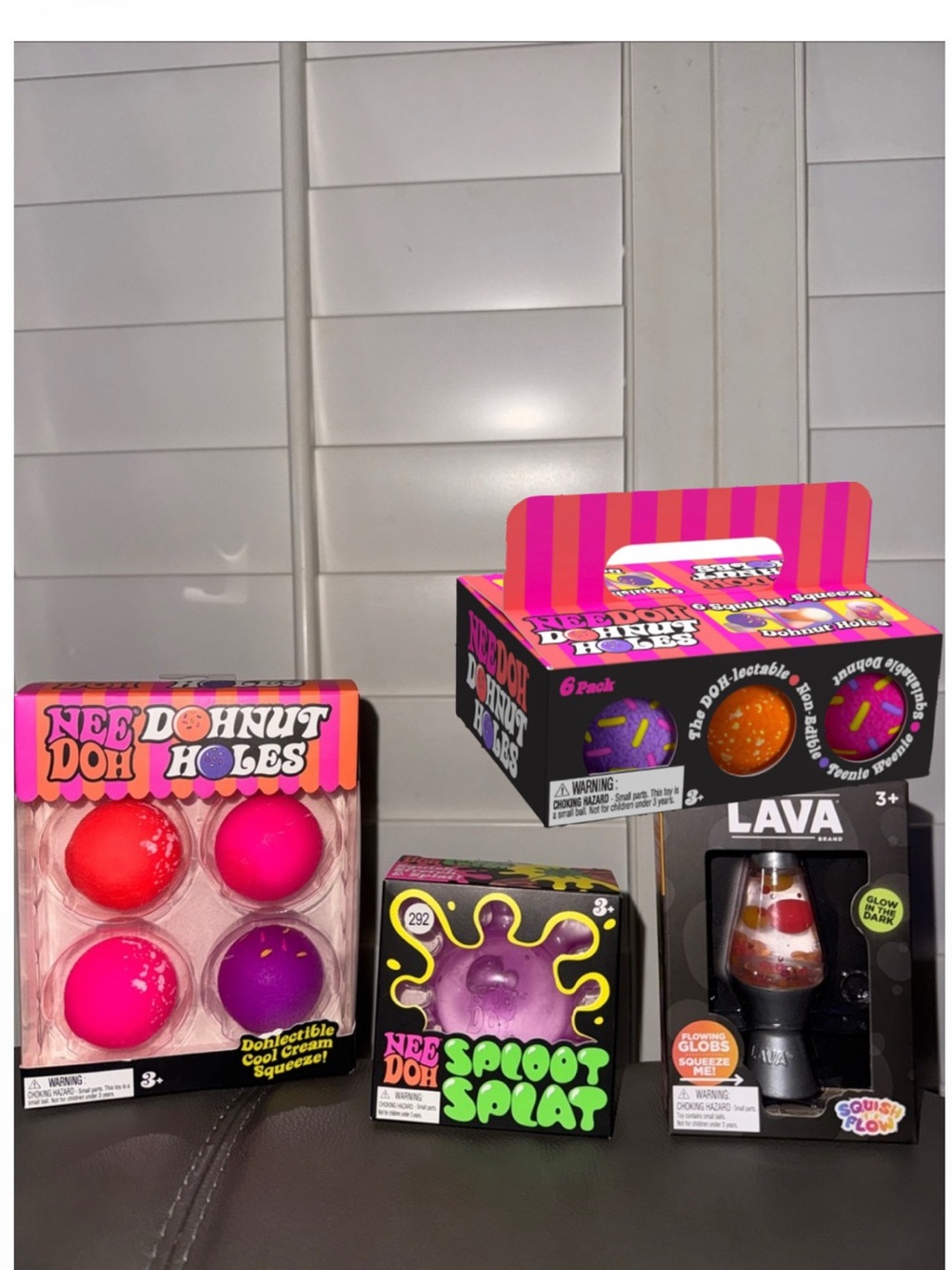 NeeDoh Donut Holes 4 pack & 6 pack/ Sploot Splat Squishy Set with Lava lamp!